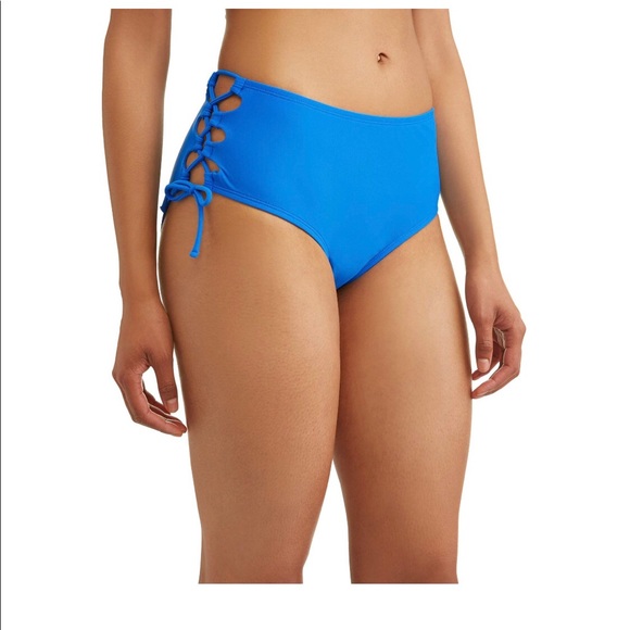 Time and Tru Womens Large 12-14 Bikini Bottoms Blue laced sides New - Picture 1 of 4